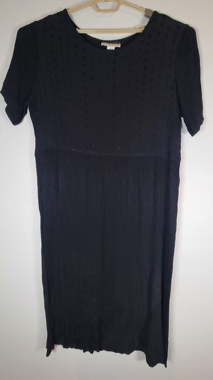 Vintage Maxi Dress 2X Black Eyelet Crepe Romantic Whimsigoth Grunge